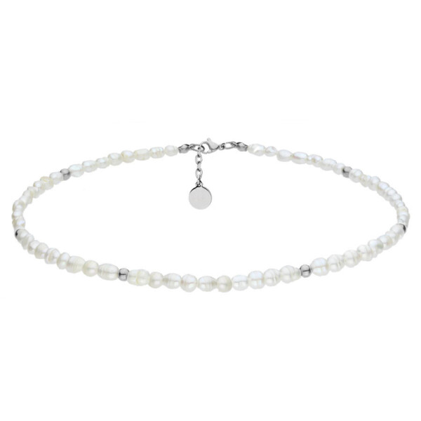 Perlový choker náhrdelník Zarina - chirurgická ocel, sladkovodní perla, Stříbrná 40 cm + 3 cm (prodloužení)