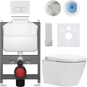 CERANO Závěsné WC s bidetem Basic/Cronus Premium - bílá lesklá - WC tlačítko Modulo/Bílá - ovládání shora - předstěnová instalace - 59,3x38,4 cm