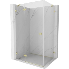MEXEN/S - Lunar sprchový kout dveře křídlové levá 90 x 80, transparent, zlato kartáčovaná 834-090-080-55-00-L