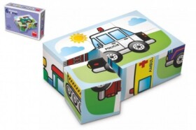 Kostky kubus Dopravní prostředky dřevo 6 ks v krabičce 12,5x8,5x4cm