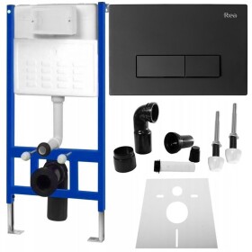 REA - Podomítkový WC systém + tlačítka - H černý KPL-90006