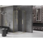 MEXEN/S - Velar L Duo sprchový kout, posuvné dveře 90 x 90, transparent, zlato kartáčovaná 871-090-090-02-03-55