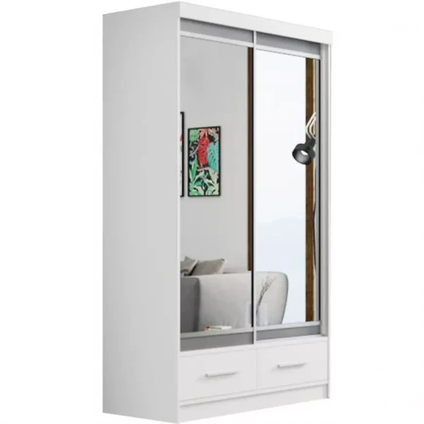 Šatní skříň Se Zrcadlem Margo 120cm Dub Bílý Mat/Šedá