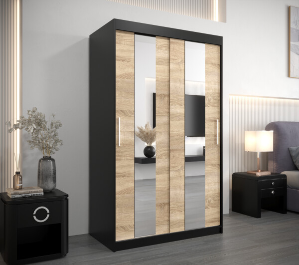 Šatní skříň Abi Po Barva korpusu: Černá, Rozměry: 120 cm, Dveře: Dub sonoma