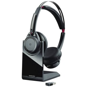 POLY Voyager Focus UC Počítače Sluchátka On Ear Bluetooth® stereo černá Potlačení hluku headset, vč. nabíjecí a dokovací stanice, regulace hlasitosti, Vypnutí