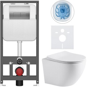 CERANO - Kompletní WC set Basic/Cesso - bílá matná - WC tlačítko Modulo/Stříbrná - závěsné - předstěnová instalace - 49x36 CER-8050BD86283