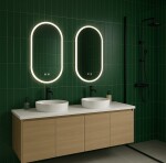 Erga Demi, oválné LED zrcadlo 50x90cm, 3 barvy světla, přední osvětlení, topná podložka proti zapaření, ERG-V01-DEMI-5090-CL