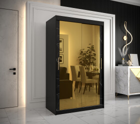 Šatní skříň Abi Golden T3 Barva korpusu: Černá, Rozměry: 120 cm, Dveře: Černý mramor se zlatým zrcadlem