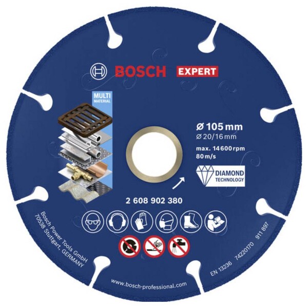 Bosch Accessories 2608902380 2608902380 diamantový řezný kotouč Průměr 105 mm Ø otvoru 20 mm litina , nerezová ocel, ocel, neželezné kovy, vláknem vyztužené