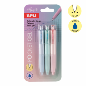 APLI kapesní gelové pero, 3 ks, blistr, mix barev