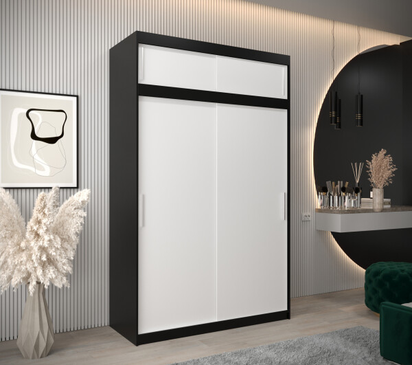 Šatní skříň Abi T0 s nástavcem Barva korpusu: Černá, Rozměry: 150 cm, Dveře: Bílá