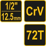 Vorel Ráčna 1/2" 250 mm vyhnutá žluto-černá / Ráčna / 72 zubů / CrV ocel / poplastovaná (TO-53577)