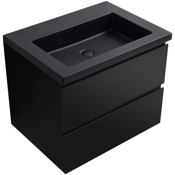 CERANO - Koupelnová skříňka Carole - černá matná + umyvadlo z lit. mramoru Ovo - černá matná - 70,5x53x46,5 CER-8050BD85870