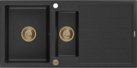 MEXEN/S - Andres granitový dřez s odkapávačem 1000 x 500 mm černá/stříbrná metalik, zlatý sifon 6515101510-73-G