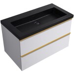 CERANO - Koupelnová skříňka Velora - bílá matná, úchytka zlatá + umyvadlo z lit. mramoru Ovo - černá matná - 80,5x58x46,5 CER-979952