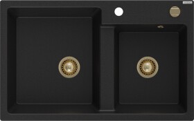 MEXEN/S - Tomas granitový dřez 2-bowl 800x500 mm, czarny, + zlatý sifon 6516802000-77-G