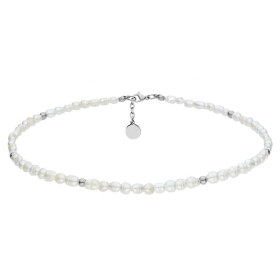 Perlový choker náhrdelník Zarina - chirurgická ocel, sladkovodní perla, Stříbrná 40 cm + 3 cm (prodloužení)