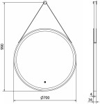 MEXEN - Reni zrcadlo s osvětlením, 70 cm, LED 6000K, černý rám 9812-070-070-611-70