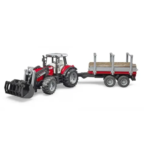 Bruder 02046 Massey Ferguson 7480 s čelním nakladačem a přepravníkem dřeva