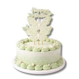 Dortisimo Zápich do dortu Happy Birthday s motýly zelený (4 ks)