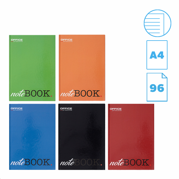 Office Products záznamní kniha, A4, 55 g, 96 stran, linka, mix barev - 5ks