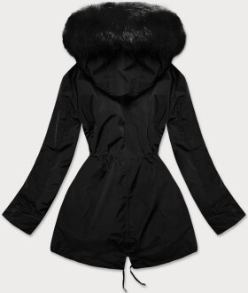 Černá dámská zimní bunda s mechovitým kožíškem (W553) odcienie czerni XXL (44)