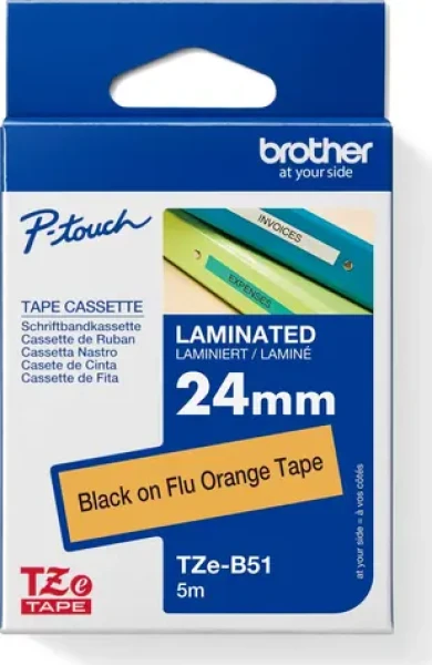 Brother TZe-B51 signální oranžová/černá / Páska do štítkovače / Laminovaná / 24 mm / 5 m (TZEB51)