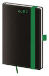 Diář 2027 týdenní kapesní Black Green s poutkem na propisku