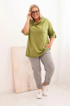 Dámská blůza Plus Size s bavlnou volného střihu s vodním výstřihem fango olivová UNI