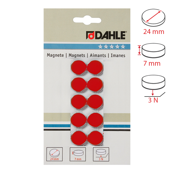 Dahle magnet plánovací, Ø 24 mm, 3 N, 10 ks, červený