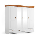Massivo.cz Šatní skříň 4D Toskania se zásuvkami a zrcadlem, masiv, borovice, dekor bílá-medová