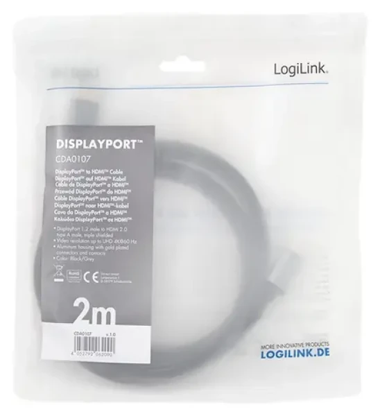 LogiLink CDA0107 černá / Kabel / DisplayPort - HDMI / 4K 60Hz / 2 m (CDA0107)
