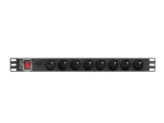 Lanberg PDU do racku černá / Zásuvková lišta do racku / 1U / 19" / 8x zásuvka typu E (FR) / 16 A / 2 m (PDU-08E-0200-BK)
