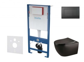 Kielle - Genesis Set předstěnové instalace, klozetu Gaia, sedátka softclose a tlačítka Gemini III, matná černá 30505SS33