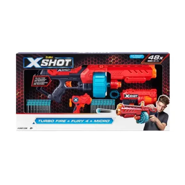 ZURU X-Shot Excel Combo Pack Turbo Fire Fury 4 Micro