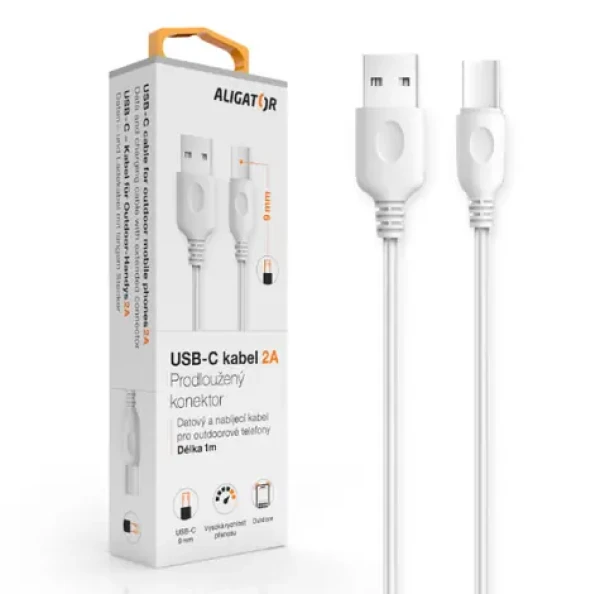 Aligator Datový a nabíjecí kabel USB-C / 7,00 mm / délka 1m / 2A / USB 2.0 / bílý (DKAC82WT)