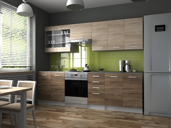 FRONTI Kuchyňská linka PAMELA 260x200 - Sonoma + tobacco - Rychle dodání