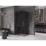 MEXEN/S - Velar L Duo sprchový kout, posuvné dveře 90 x 80, grafit, růžové zlato 871-090-080-02-43-60