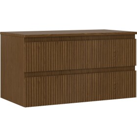 MEXEN/S - Rivel koupelnová skříňka pod umyvadlo 90 cm s deskou, 2 zásuvky, reliéf , ořech 91A20-09047-2-BFFC86
