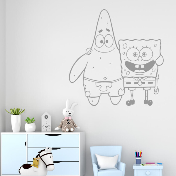 Samolepka SpongeBob a Patrick Barva: šedá, Velikost: 80 x 81 cm