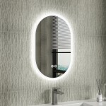Erga Demi, oválné LED zrcadlo 40x60cm, 3 barvy světla, přední osvětlení, topná podložka proti zapaření, ERG-V01-DEMI-4060-CL