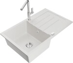MEXEN - Bruno granitový dřez 1 s odkapávačem včetně baterie Flora, bílá 6513-20-670401-00