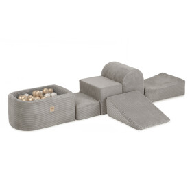 PLUSH NEST PLUSH NEST Mini hřiště s bazénem a 100 míčky, béžový prémiový manšestr