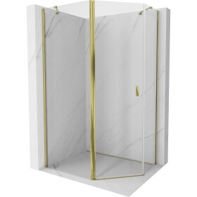 MEXEN/S - Mistsprchový kout pětiboký křídlový asymetrický 100 x 90, transparent, zlato 8A8-100-090-50-00