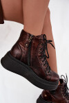 Kožené kotníčkové boty na masivní platformě Maciejka 06309-32 metalický hnědý 38