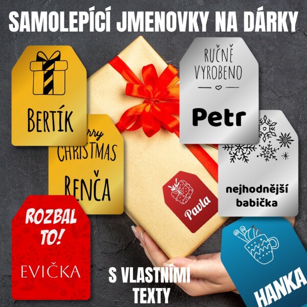 Jmenovky na dárky, sada GIFT 32x43mm (16ks)