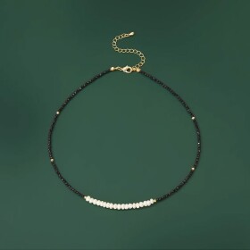 Choker náhrdelník Estrella, sladkovodní perla, spinel, Černá 35 cm + 5 cm (prodloužení)