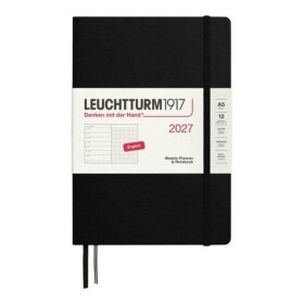 Týdenní plánovač & Zápisník Black, tečkovaný Medium A5 2027, anglicky