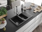 MEXEN/S - Gaspar granitový dřez 1.5 s odkapávačem včetně baterie Savita, černá/stříbrná 6507-73-672601-00