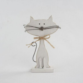 Dřevěná kočka - bílá 15 cm
